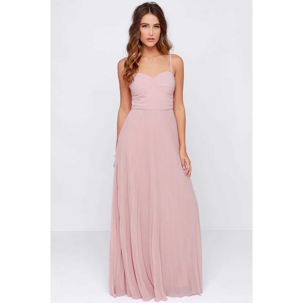 Lulus Always Charming Blush Pink Pleated Maxi Dress Sz L Womens Gown Convertible